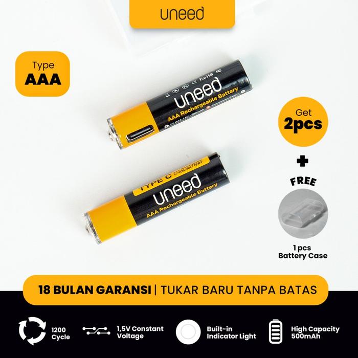 Gambar UNEED Battery Rechargeable AA / Baterai AAA - AA with Type C / USB A - AAA (2 Pcs) dari IT-point undefined Tokopedia