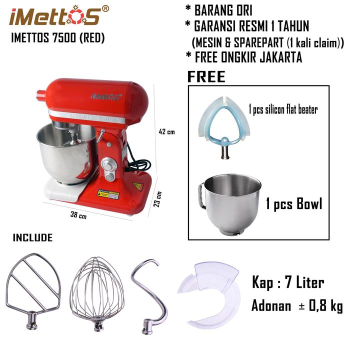 Gambar MIXER pengaduk adonan mixer roti IMETTOS -7500 (RED) - FREE SILICON dari horekamall undefined Tokopedia