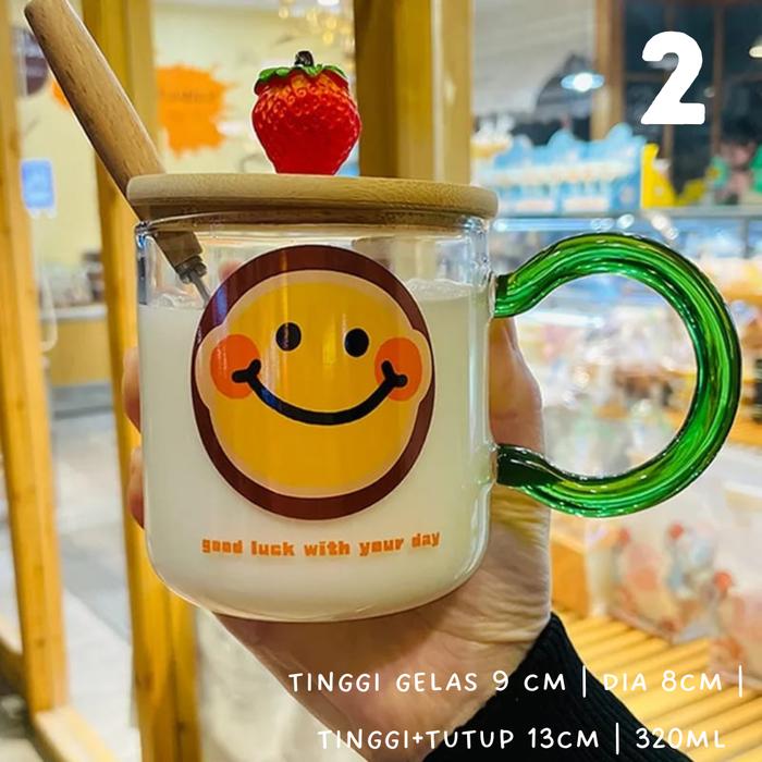 Gambar Mug Aesthetic Cute Smile With Strawberry Wooden Lids|Mug Kaca Kopi Teh - no 2 dari Mega Indo Grosir undefined Tokopedia