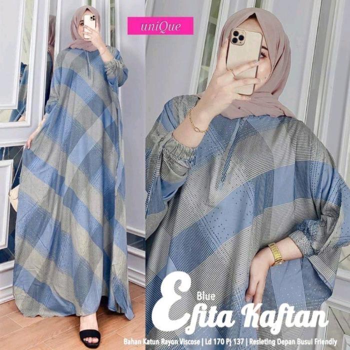 Gambar GROSIR KAFTAN RIYANA I KAFTAN SUPER JUMBOLD 140cm I DASTER LOWO - evita Blue, all size dari Gallery Kantiz undefined Tokopedia