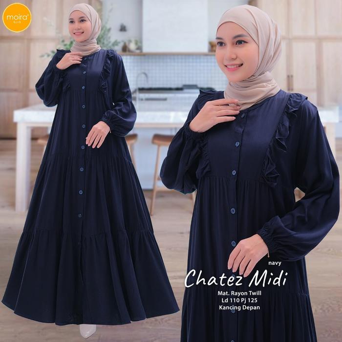 Gambar Midi Dress Muslimah Chatez Bahan Rayon Twill Busana Wanita Remaja - Navy, all size dari GOODSAJI FASHION undefined Tokopedia