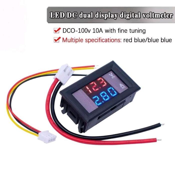 Gambar Voltmeter Amperemeter DIGITAL 0-100V 10A Display Combo Dual Volt Meter - Merah Biru dari Cahaya.Sinar.Terang undefined Tokopedia