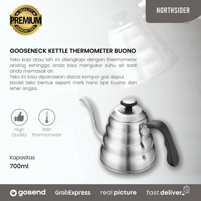 Gambar Gooseneck kettle thermometer buono 700ml & 1.2l Teko kopi leher angsa - 700ML dari Northsider Coffee undefined Tokopedia