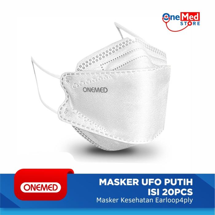 Gambar Masker Karet UFO Putih 3D OneMed 4ply Box isi 20pcs dari Onemed Medicom_NEW undefined Tokopedia