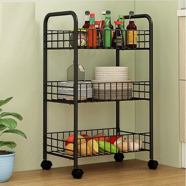 Gambar XK955 Rak 3 Susun Roda Rak Penyimpanan Serbaguna Rak Troli Rak Ruang - Hitam dari riserios undefined Tokopedia