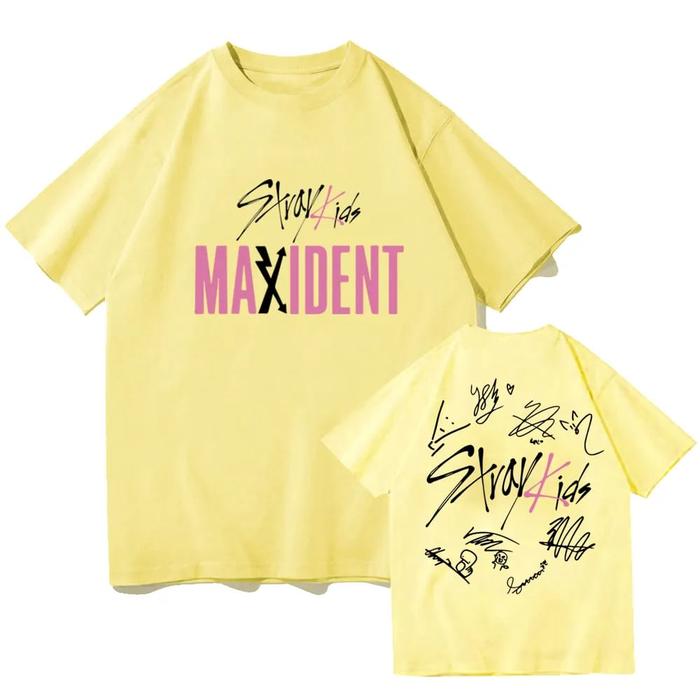 Gambar Baju Kaos Stray Kids Maxident KPop Straykids Lengan Pendek Oversize - Kuning, L dari LizaBee.ID undefined Tokopedia