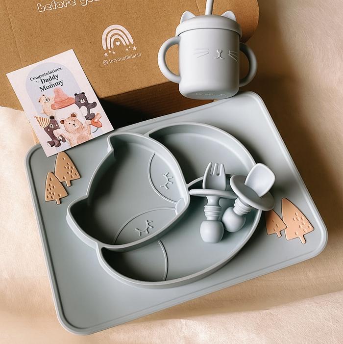 Gambar FORYOU - Fox Plate Series Feeding set - Powder Blue, Box, Pita &card dari Foryou._NEW undefined Tokopedia