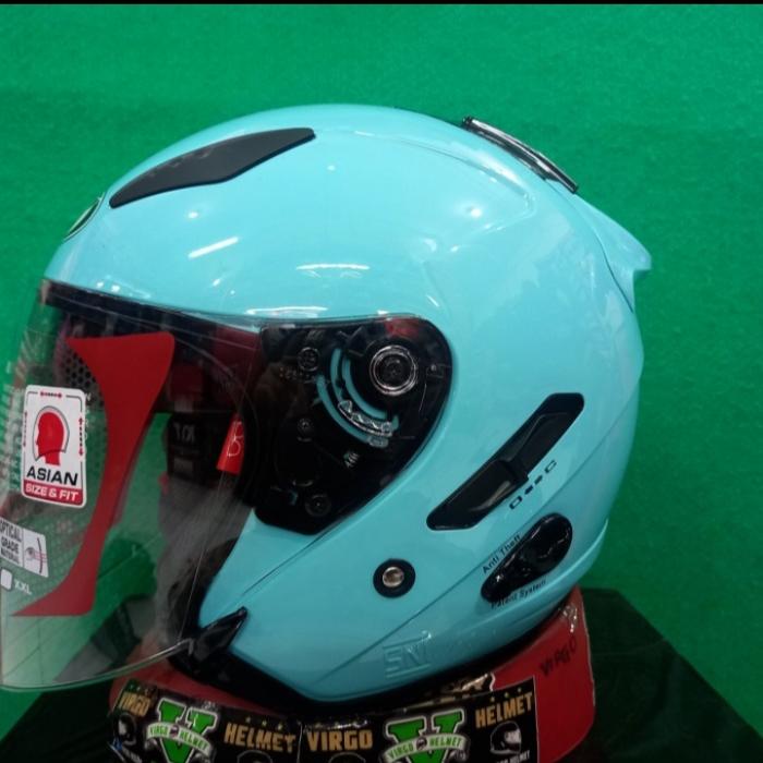 Gambar KYT HELM GALAXY SOLID FLAT R AQUA DOUBLE VISOR - Aqua Blue, M dari jodoh Helmet undefined Tokopedia