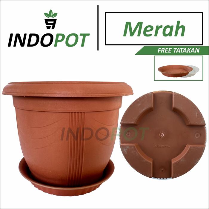 Gambar Pot Tanaman LMP 40 (34,5cm) Pot Bunga Free Tatakan Warna Merah Putih - Merah dari Indopot_NEW undefined Tokopedia