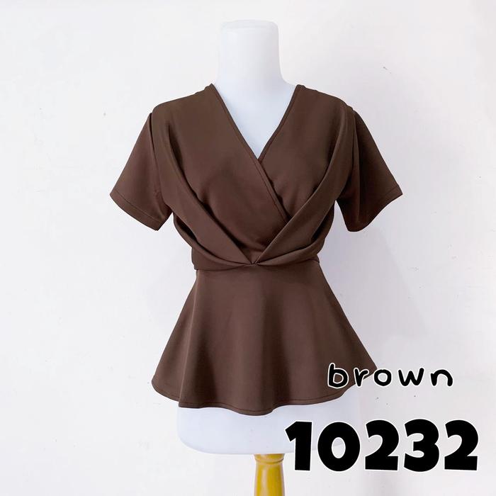 Gambar Blouse wanita / cewek vneck lengan pendek warna polos fashion wanita - BROWN dari ladysstuff undefined Tokopedia