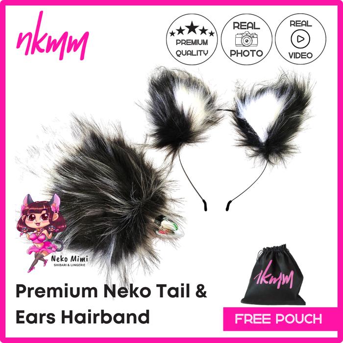 Gambar NKMM Premium Neko Tail Plug & Cat Ears Hairband - Black White dari Neko Mimi NKMM undefined Tokopedia