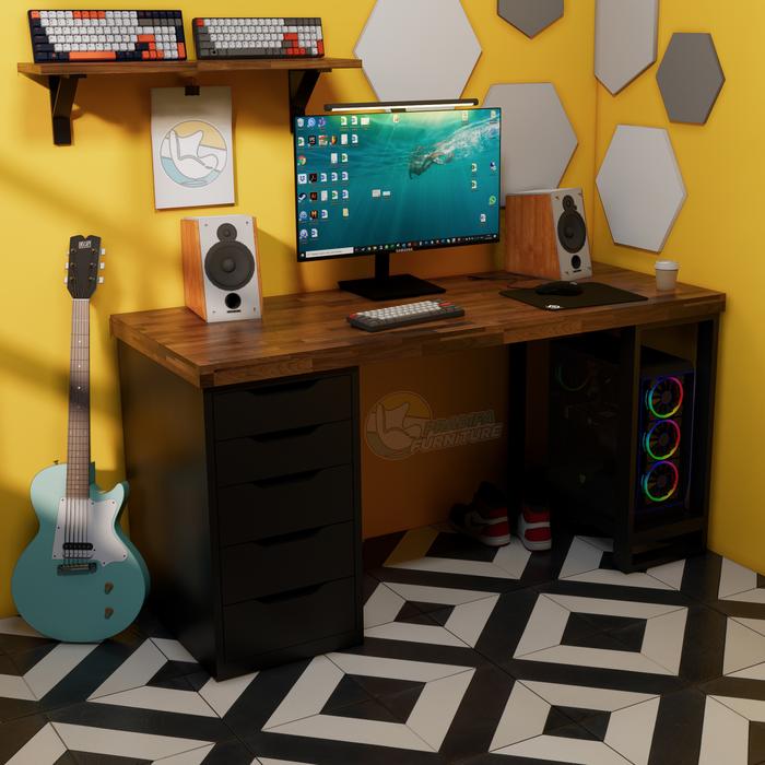 Gambar Meja Komputer Custom Pc Kerja Gaming - Desk Setup - Hitam dari pradifa furniture undefined Tokopedia