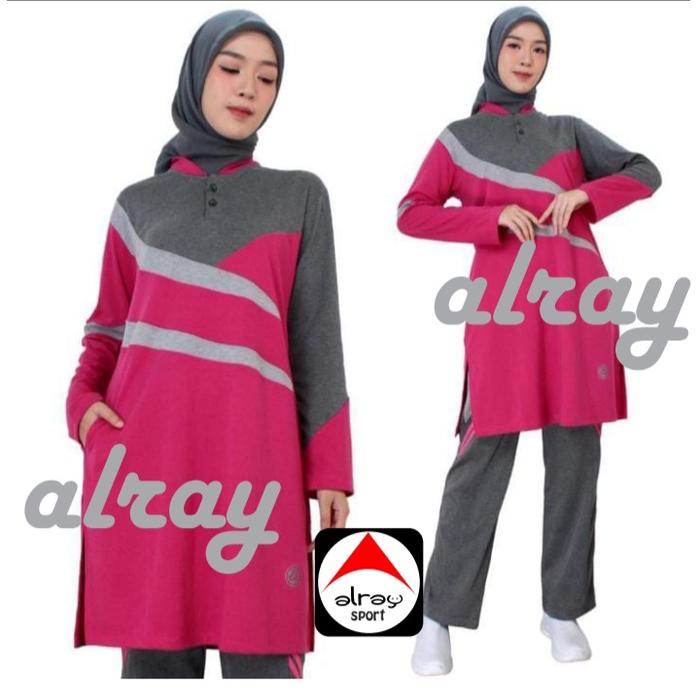Gambar Setelan olahraga wanita trening tunik premium pink / olahraga muslimah - pink abu, M dari ALray store_NEW undefined Tokopedia