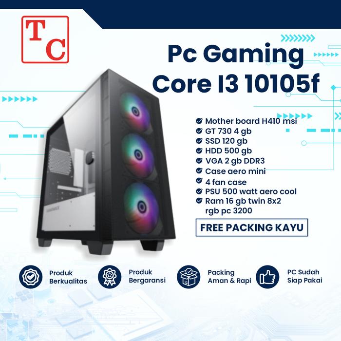 Jual PC GAMING CORE I3 10105f RAM 16 VGA4GB SSD 120 HDD 500 CASE