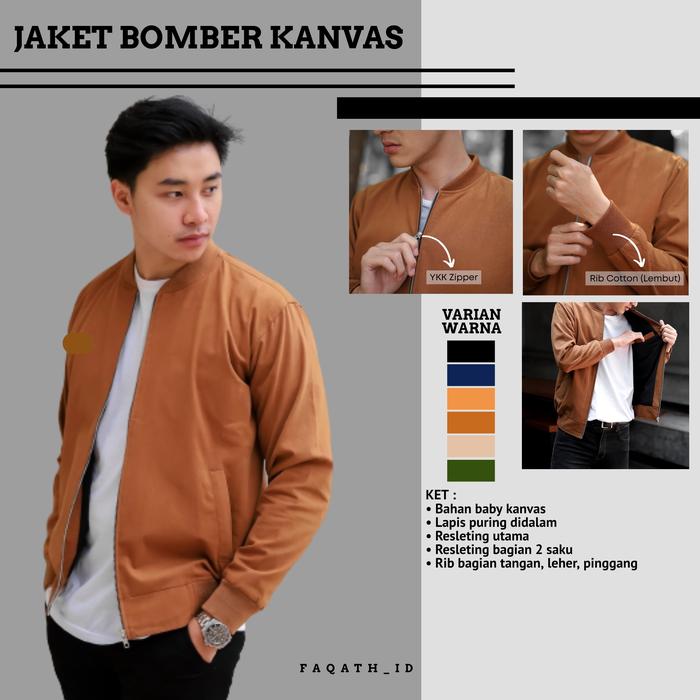 Gambar Jaket pria Casual Jacket bomber Canvas warna Krem Cream | JAKET BOMBER - Kuning, M dari grosir topi polos dan custom undefined Tokopedia