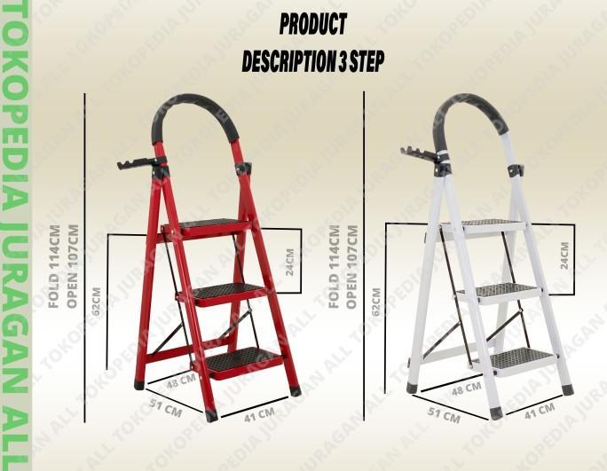 Gambar Tangga Lipat /Tangga Portable / Tangga Besi / Tangga Lipat Alumunium - 3STEP, Putih dari Enjie Lapak undefined Tokopedia