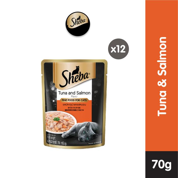 Gambar Sheba Pouch Makanan Kucing Basah 70gr - isi 12 - Tuna & Salmon dari Whiskas Indonesia undefined Tokopedia