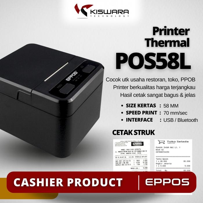 Gambar Printer Thermal/RESSI ALAMAT EPPOS PLUS 58mm POS58L USB BLUETOOTH dari Kiswara.co.id-Surabaya undefined Tokopedia