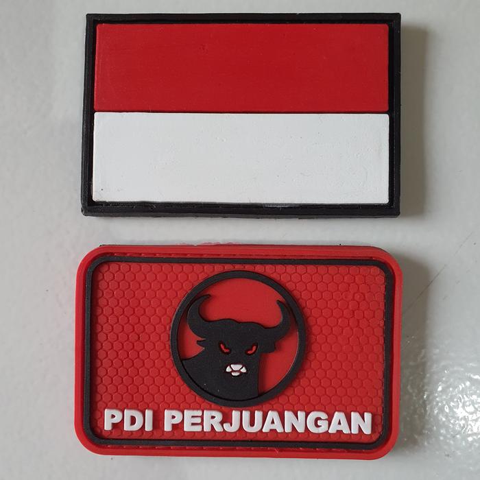 Gambar patch rubber satu set logo partai pdi perjuangan + bendera indonesia - logo 1 set dari arl collections undefined Tokopedia