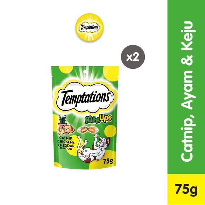 Gambar TEMPTATIONS Mix Ups Snack Kucing 75g - Isi 2 - Catnip Ayam dari Whiskas Indonesia undefined Tokopedia