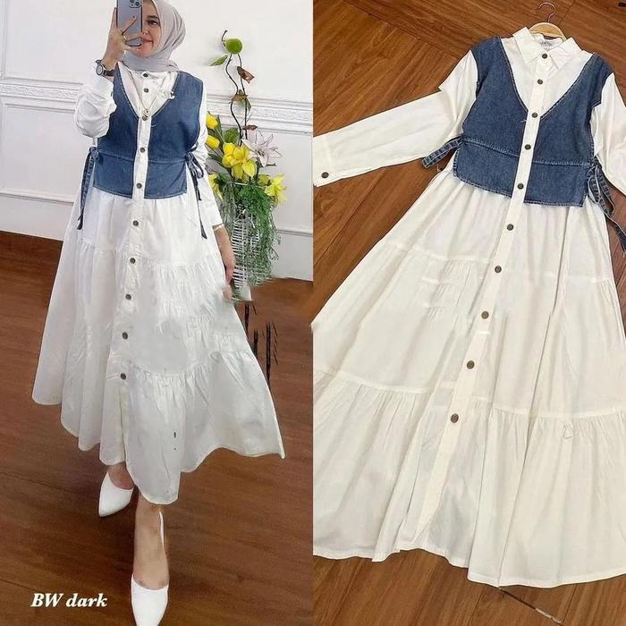 Gambar Dress Midi Casual Wanita Kekinian | Carol Midi Dress | Outfit Remaja - BW Dark, L dari toko padhit undefined Tokopedia