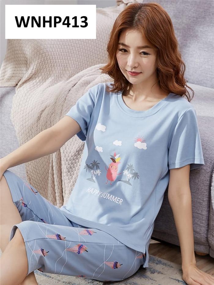 Gambar Baju Tidur Wanita Selutut Blue Ice Cream - WNHP-413, M dari Aneka Bingkisan undefined Tokopedia