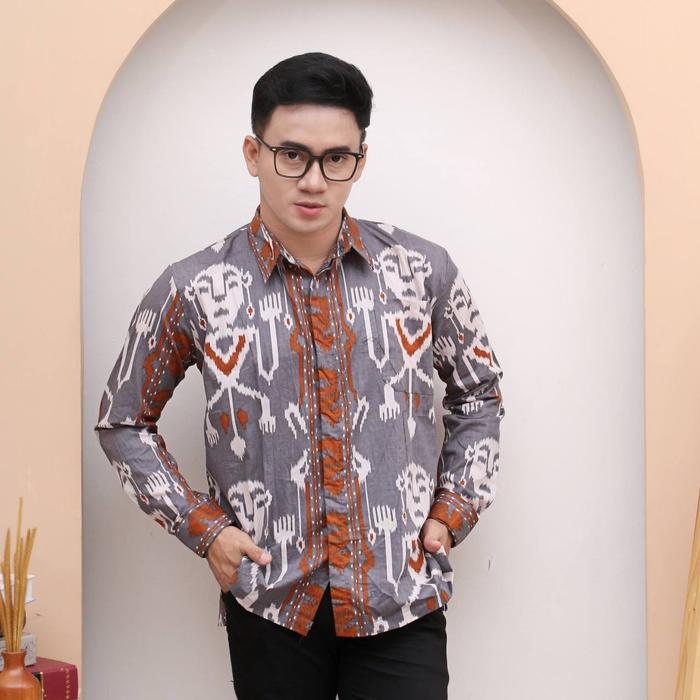 Gambar Baju Kemeja Batik Kantor Pria Lengan Panjang Motif Asmat - Merah, XXL dari Toko Batik Ferry undefined 5 Tokopedia