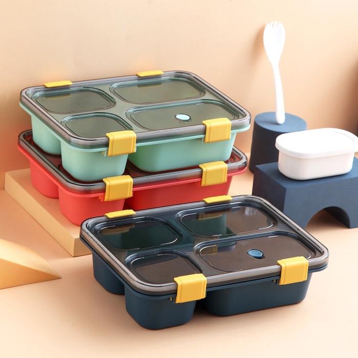 Gambar Lunch Box Anti Tumpah / Kotak Makan Dengan Wadah Sup Kedap Udara - LB001 - 3 SEKAT, Merah dari dfanccie house undefined Tokopedia
