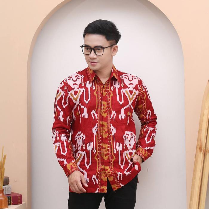 Gambar Baju Kemeja Batik Kantor Pria Lengan Panjang Motif Asmat - Merah, XXL dari Toko Batik Ferry undefined 2 Tokopedia