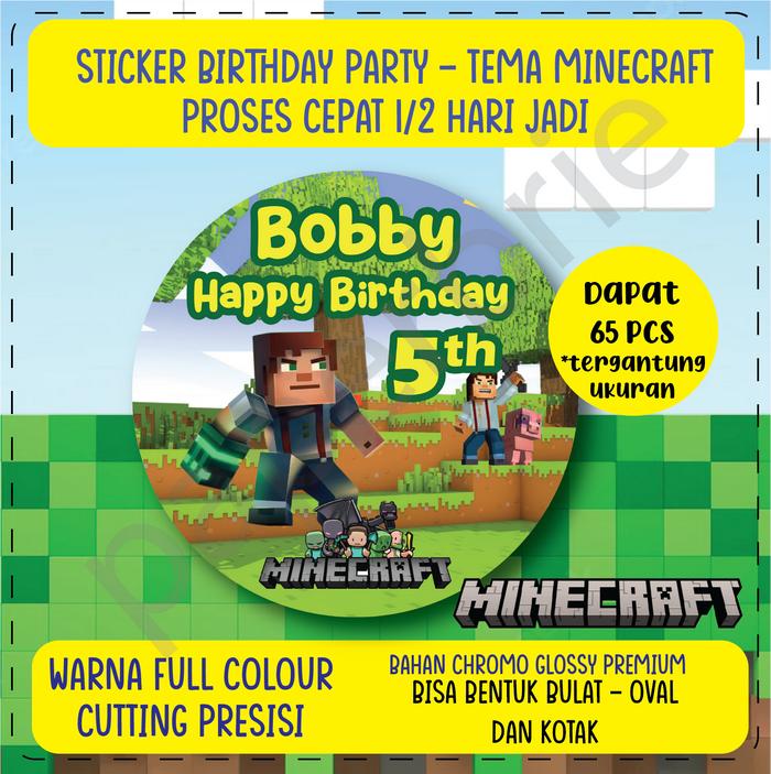 Gambar label stiker MINECRAFT Ulang Tahun Anak - sticker birthday party ultah - 4 CM dari paperbrie undefined Tokopedia