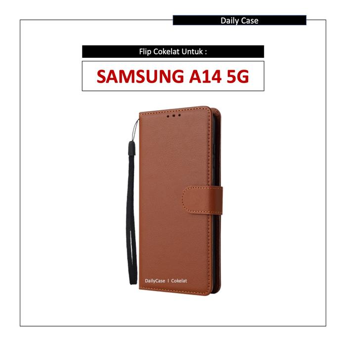 Gambar Case SAMSUNG A14 5G Flip Casing Terbaru Kesing HP Premium GALAXY - Cokelat A14 dari Daily Case.id undefined Tokopedia