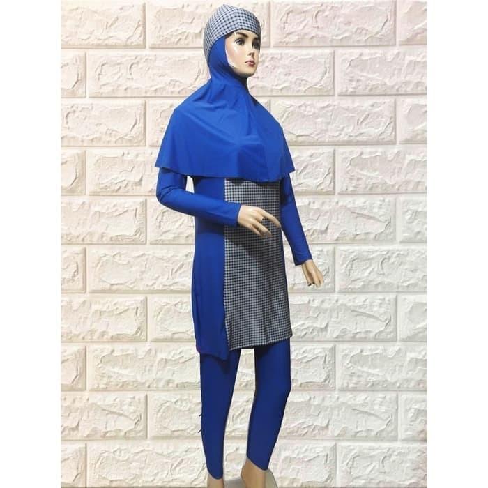 Gambar baju renang Wanita dewasa muslimah syar'i jumpsuit premium - BIRU KOTAK, M dari Dartfit.Sport undefined Tokopedia