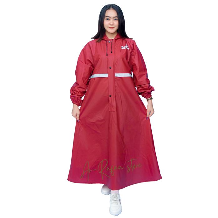 Gambar Jas Hujan Wanita Gamis Muslimah Premium Bahan PVC 0,25 Waterproof - Merah Maroon, L dari Ar Rafan Store undefined Tokopedia