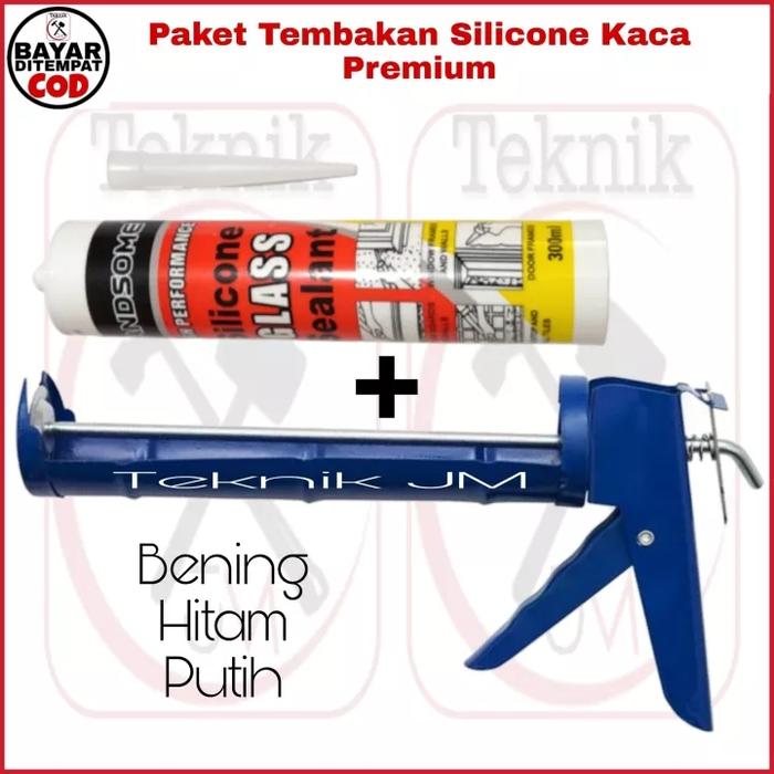 Gambar Paket Lem Kaca Botol Dan Tembakan Silicone Sealant Bening Hitam Putih - Bening dari Teknik JM undefined Tokopedia