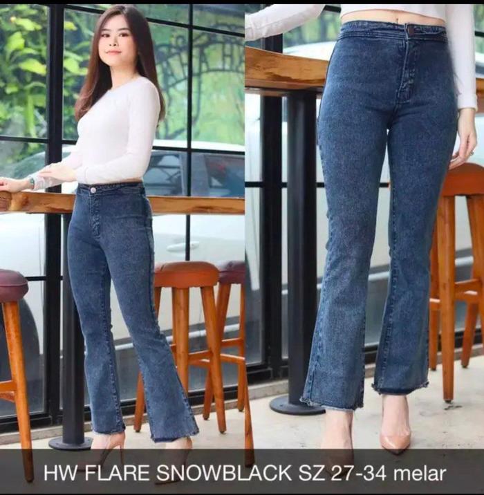 Gambar Celana Jeans Cutbray Wanita Snow Bawah Rawis Highweist Pinggang Tinggi - Snow Hitam, 27 dari FARIS GROSIR Store undefined Tokopedia