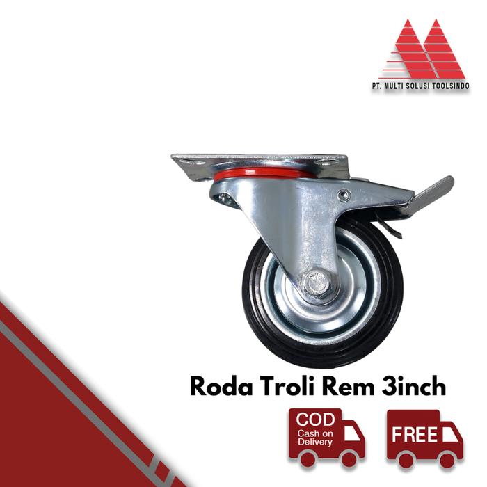 Gambar Roda Troly 3 inch Karet Caster Model Hidup Rem Mati Satuan - Hidup + Rem 3" dari MST TOOLS undefined Tokopedia