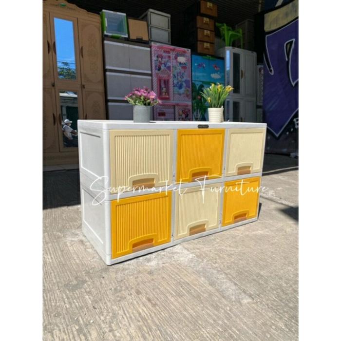 Gambar LEMARI PLASTIK NAPOLLY LOCKER BOX SUSUN 2 / SUSUN 3 TRIPLE FLIP - RAK - 2 SUSUN LEMON, TANPA BUBBLE dari Supermarket furniture undefined Tokopedia