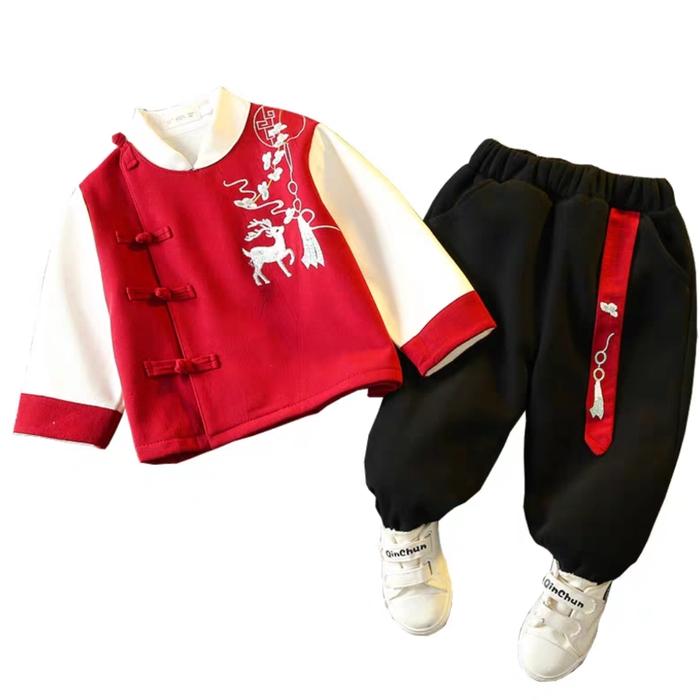 Gambar Cheongsam Set Boy Chinese New Year Imlek set anak laki Deer Set - Red Long, 120 dari BabyAngelineShop undefined Tokopedia