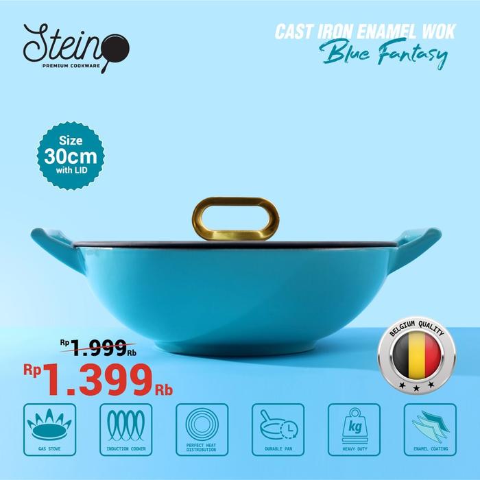 Gambar Stein Cookware Cast Iron Enamel Belgia Wok 30cm - Blue Fantasy dari amac electronic store undefined Tokopedia