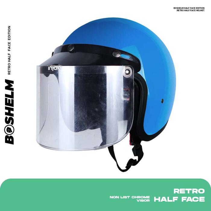 Gambar Helm Bogo Retro Kaca Injak Real Blue Helm Half Face Helm Retro SNI dari BOSHELM undefined Tokopedia