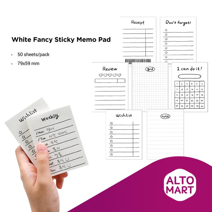 Gambar White Fancy Sticky Memo Pad (50 pcs) Memopad Mini Notes Note Tempel dari Alto Mart undefined Tokopedia