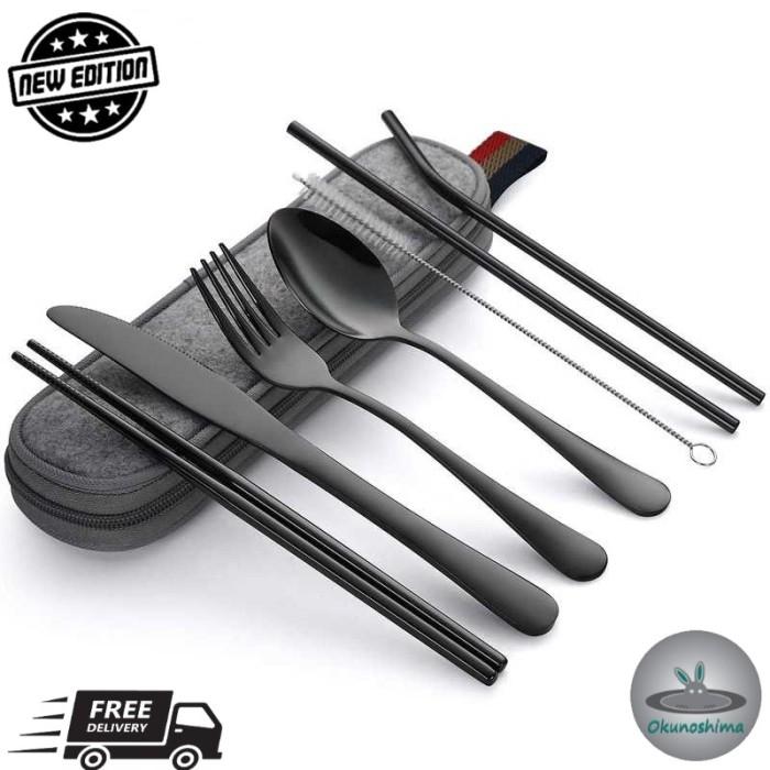 Gambar Japanese Style Cutlery Set Set Alat Makan Sendok Garpu Stainless Steel - Hitam dari Okunoshima Store undefined Tokopedia