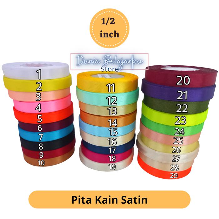 Gambar Pita Kain Satin 1/2 Inch Pita Kain Gulung Warna Warni Polos Roll [2] - 26.BONE WH HL09 dari Dunia Belajarku undefined Tokopedia