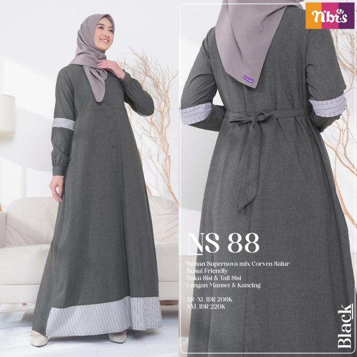 Gambar Gamis Nibras Syar'i NS 88 Warna Hijau Emerald Baju Muslimah Busui Adem - Hitam Black, XS dari Hibban Online Shop undefined Tokopedia