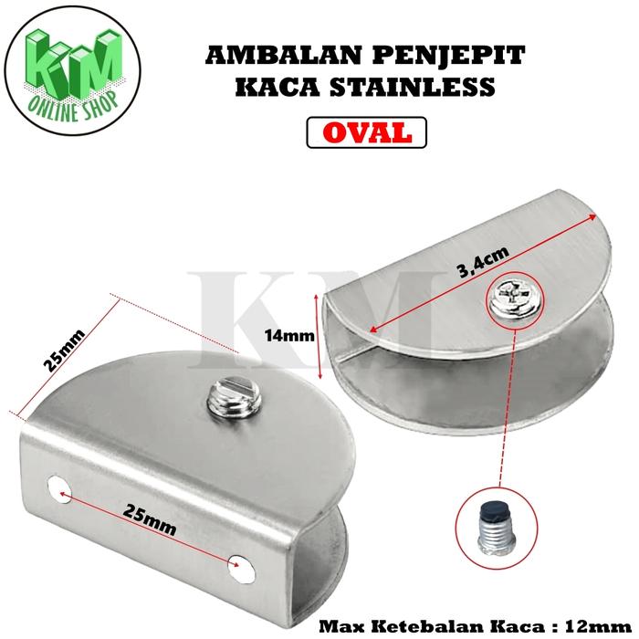 Gambar Ambalan Penjepit Kaca Oval / Kotak Stainless Tatakan Penyangga Kaca - 34MM dari KM Onlinshop undefined Tokopedia