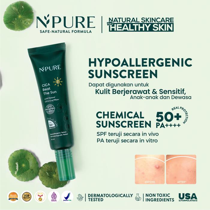 Gambar N'PURE BTS Beat The Sun Cream / Powder Sunscreen Sunblock NPure Cica - BTS Cream dari Skintethic.id undefined Tokopedia