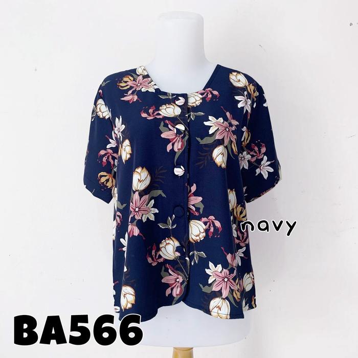 Gambar Baju Blouse Wanita / Cewek Motif Bunga Lengan Pendek Fashion Modis - NAVY dari ladysstuff undefined Tokopedia