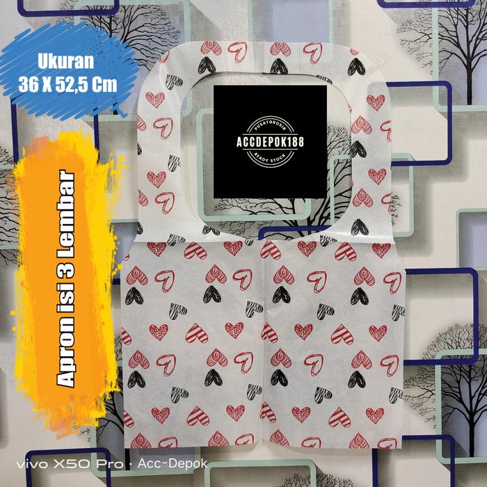 Gambar ISI 3 LEMBAR CELEMEK SEKALI PAKAI / APRON MG LAM UK 36 X 52,5 CM MOTIF - RED LOVE, CELEMEK dari ACC DEPOK undefined Tokopedia