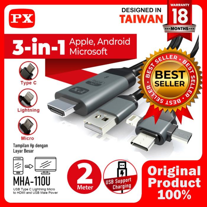 Jual PX MHA 110U 3in1 Pan PX Kabel HDMI to Micro USB Type C
