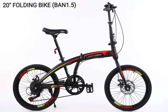 Gambar Sepeda 20 Lipat disc Limitless / Folding bike / Sepeda anak dan dewasa - Merah dari Cyclelink undefined Tokopedia